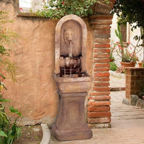 Tall Lion Alcove Outdoor Wall Fountain
