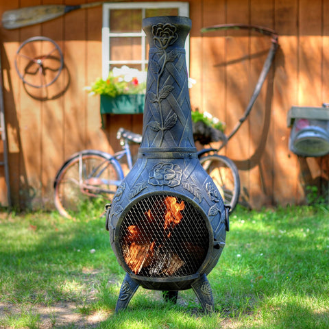 The Blue Rooster Rose Chiminea Outdoor Fireplace Specifications: