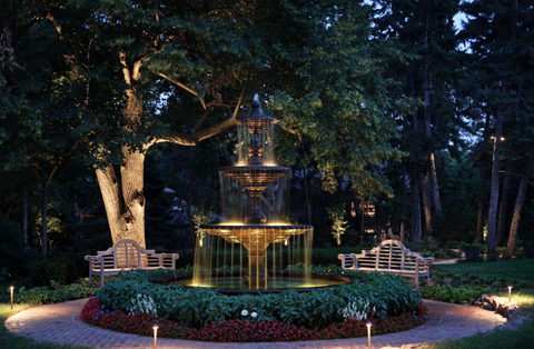 tiered fountain with lights