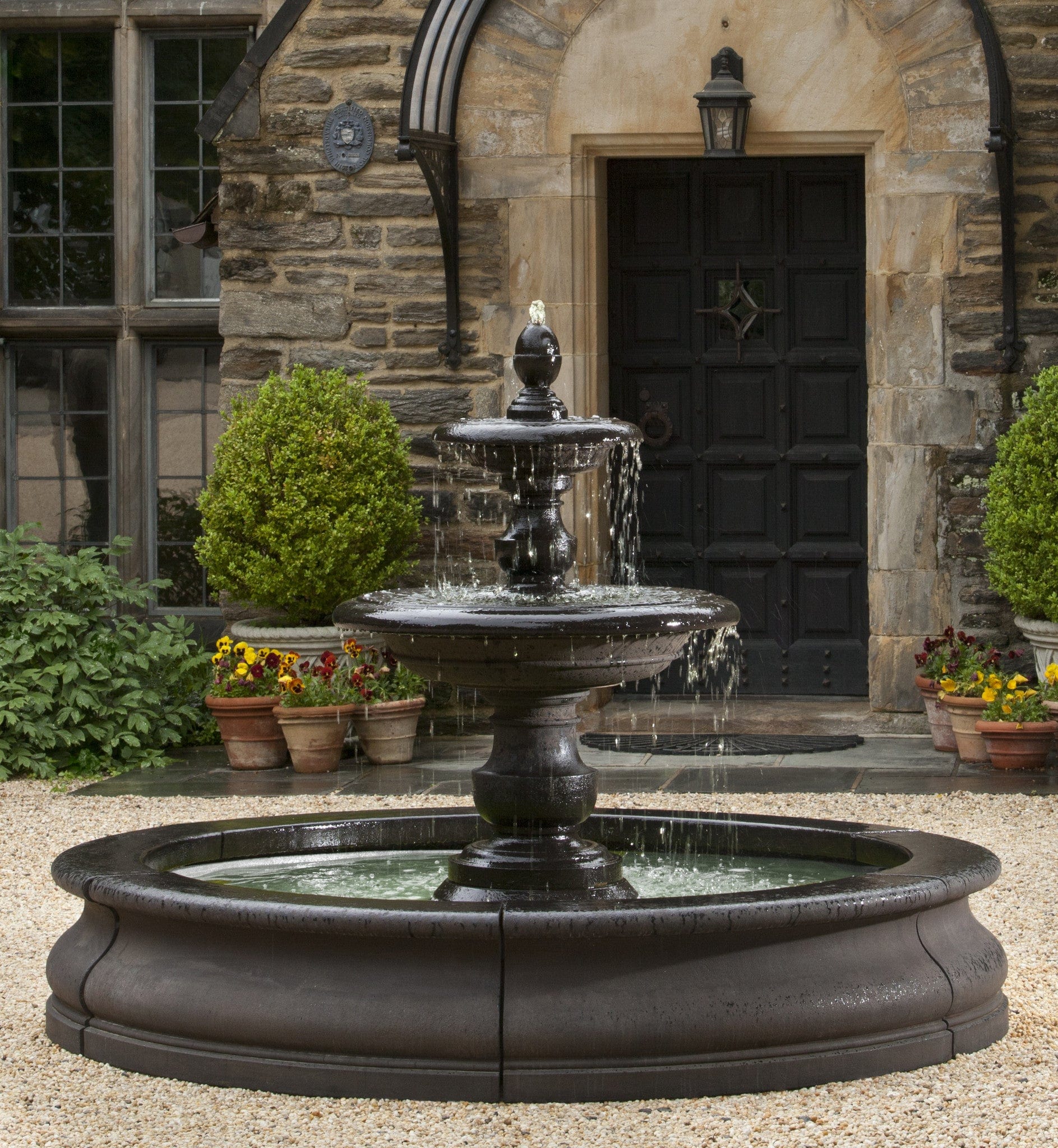 campania international monteros 3 tier outdoor fountain with basin on large outdoor fountains