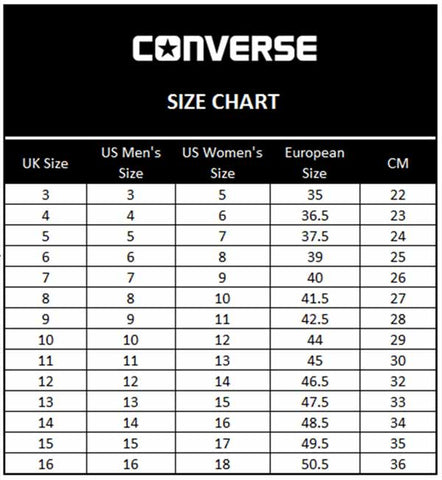 converse off white size chart