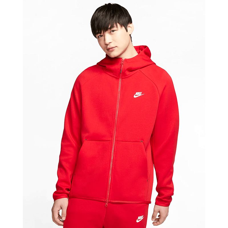 red tech fleece hoodie