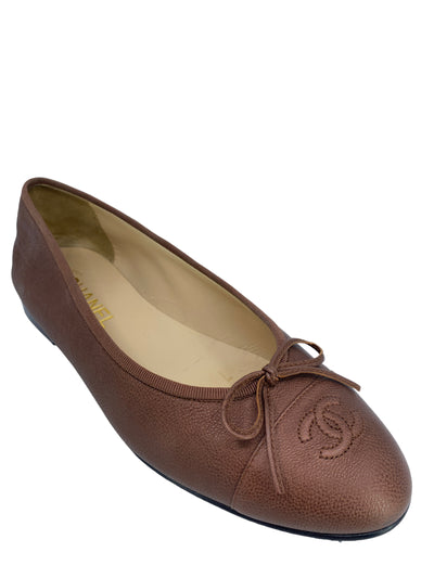 Chanel CC Cap Toe Leather Ballet Flats Size 9 - Consigned Designs