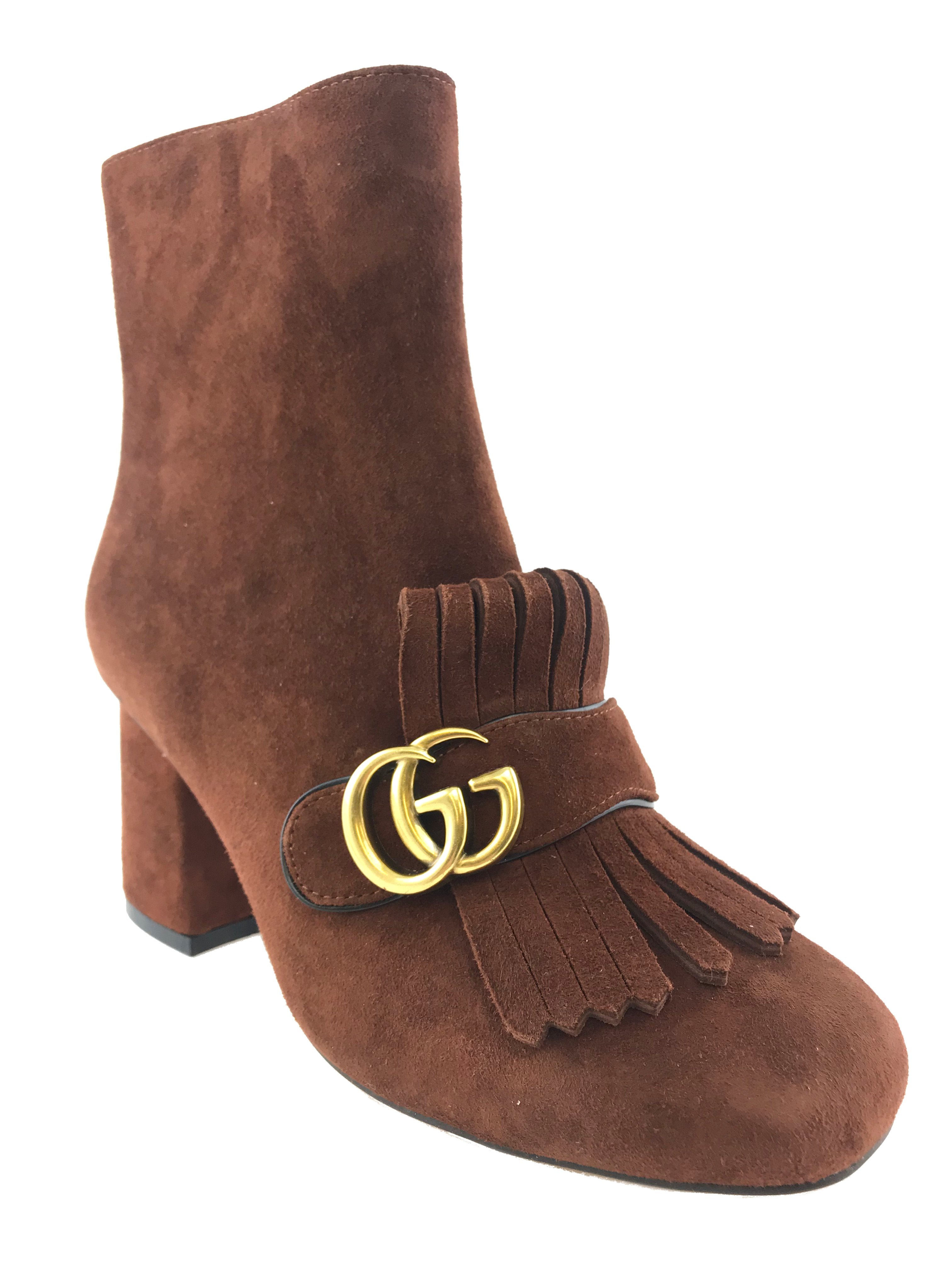 Gucci Marmont GG Suede Block-Heel Ankle Boots Size 9 - Consigned Designs