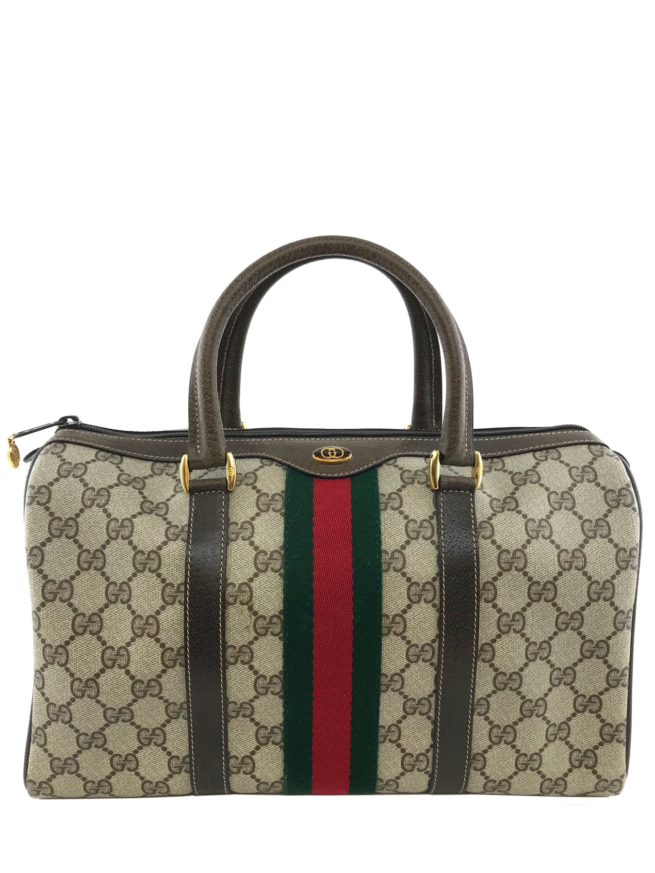 Gucci Monogram Boston Web Medium Satchel Bag - Consigned Designs