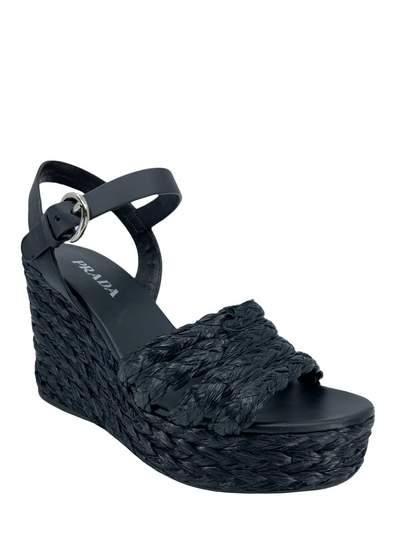 Prada Patent Leather Wedge Sandals