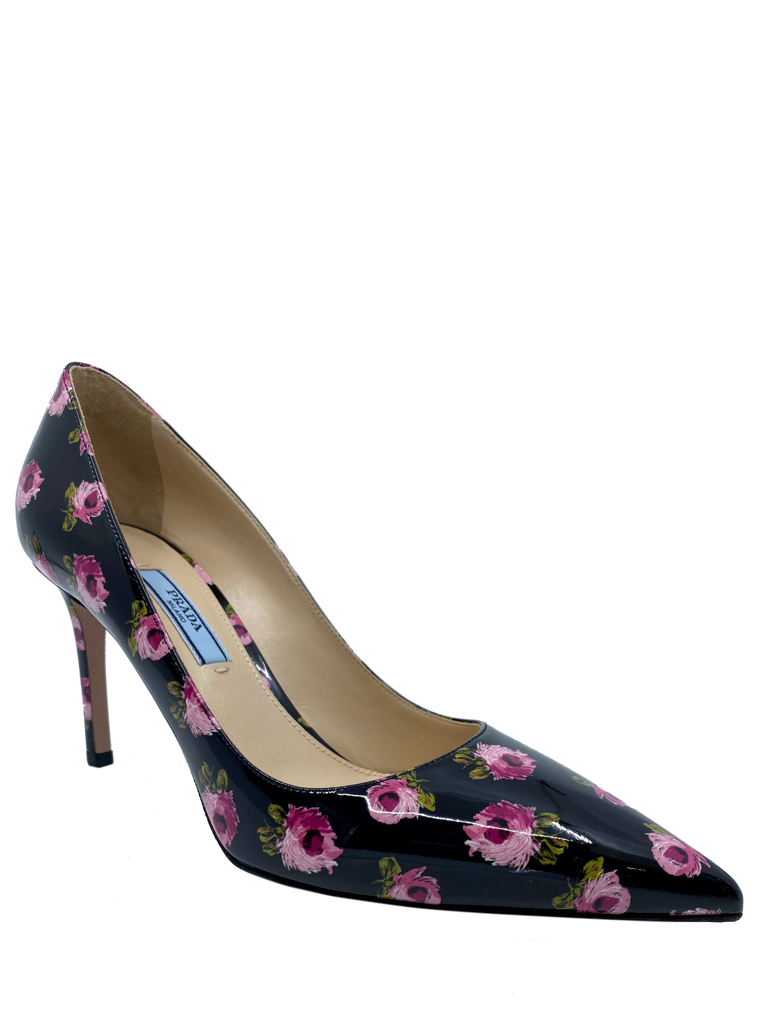 Prada Floral Print Patent Leather Pumps Size 7 NEW - Consigned Designs