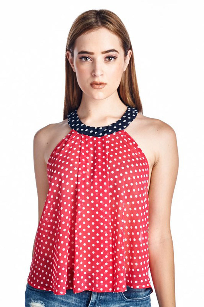 white and red polka dot top