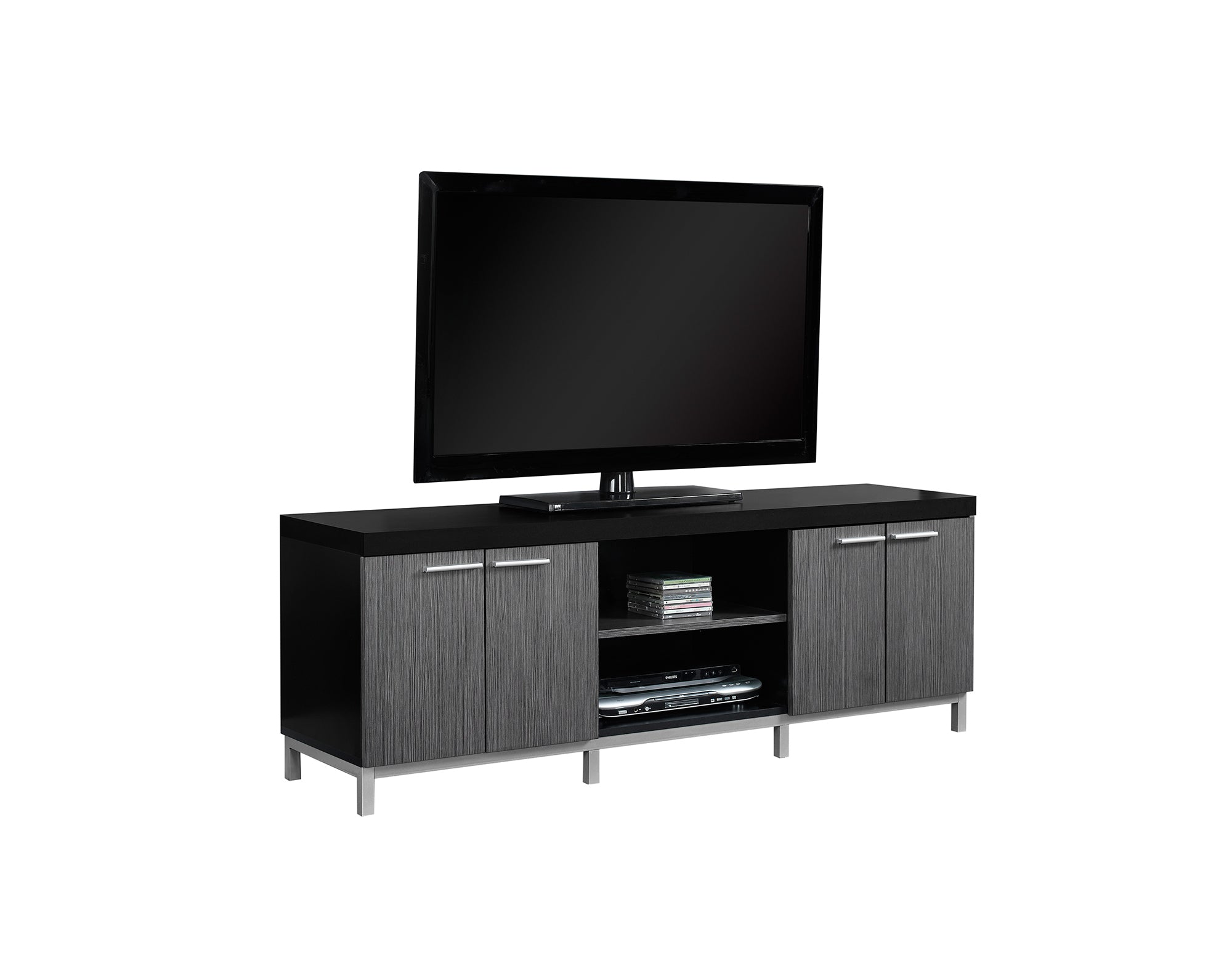 MN-722590    Tv Stand, 60 Inch, Console, Media Entertainment Center, Storage Cabinet, Living Room, Bedroom, Laminate, Black, Grey, Contemporary, Modern
