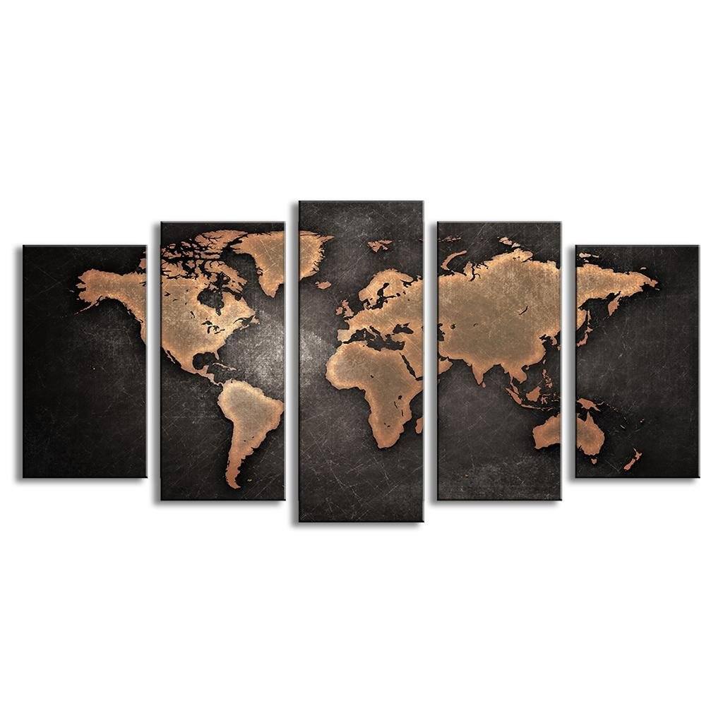 5 Pcs Set Modern Abstract Wall Art Painting World Map Canvas