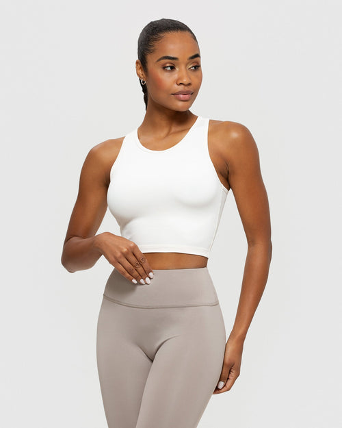 Power Seamless High Neck Bra - White