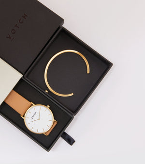 Gold Bangle with Gold & Tan Classic Watch