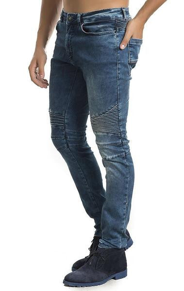 Ron Tomson Navy Blue Quilted Skinny Washed Moto Jeans – denimkratos