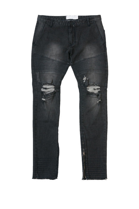 Moto Skinny Fit Drop Crotch Black Denim Jeans – denimkratos