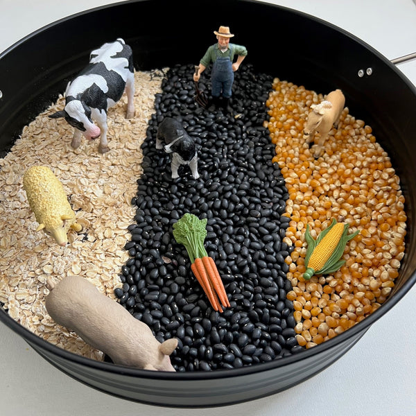 Oats, Black Beans and Corn with farm themed toys