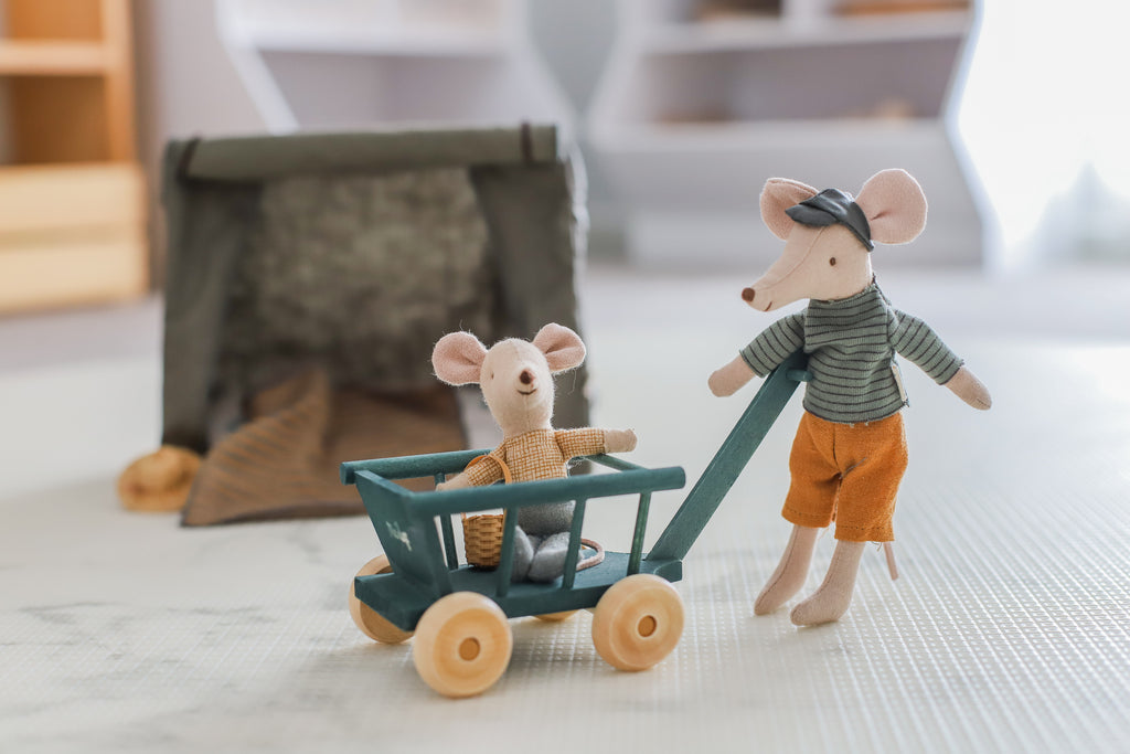 Maileg mouse, tent and wagon