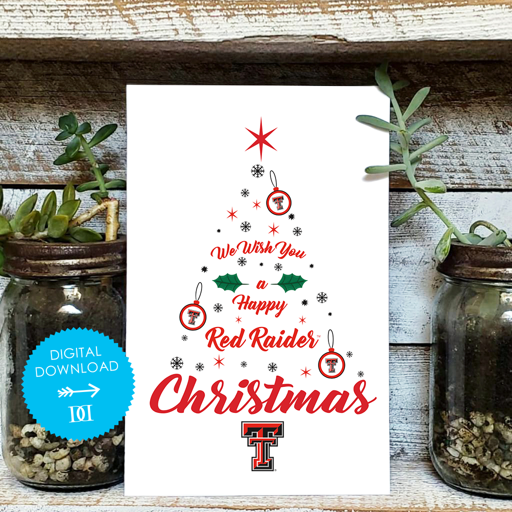 Texas Tech Christmas Tree Greeting Card Digital Download Dayna Designs