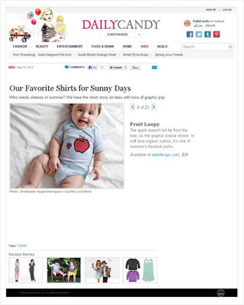 Auf der Website von Daily Candy finden Sie Bio-Babykleidung.