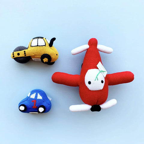 Car, Plane, and Truck Organic Rattle Toys