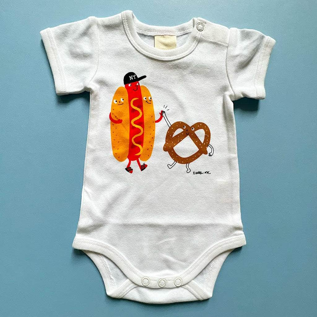 Image of Organic Baby Onesie - Hot Dog and Pretzel