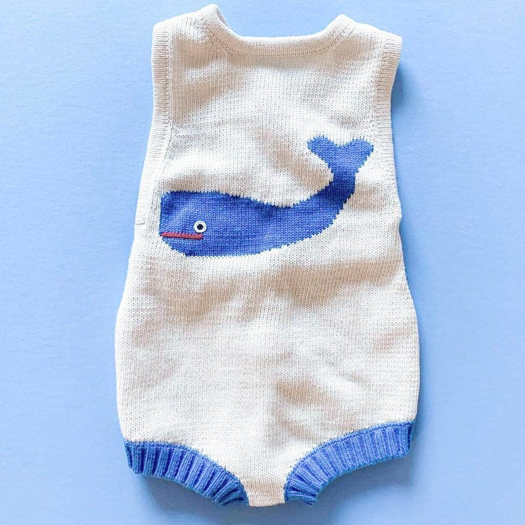 Image of Organic Baby Romper, Sleeveless Knit - Whale