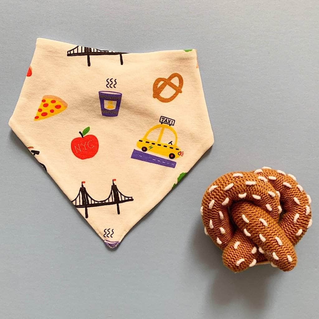 Image of Organic Baby Gift Set - New York Bib & Pretzel Rattle toy