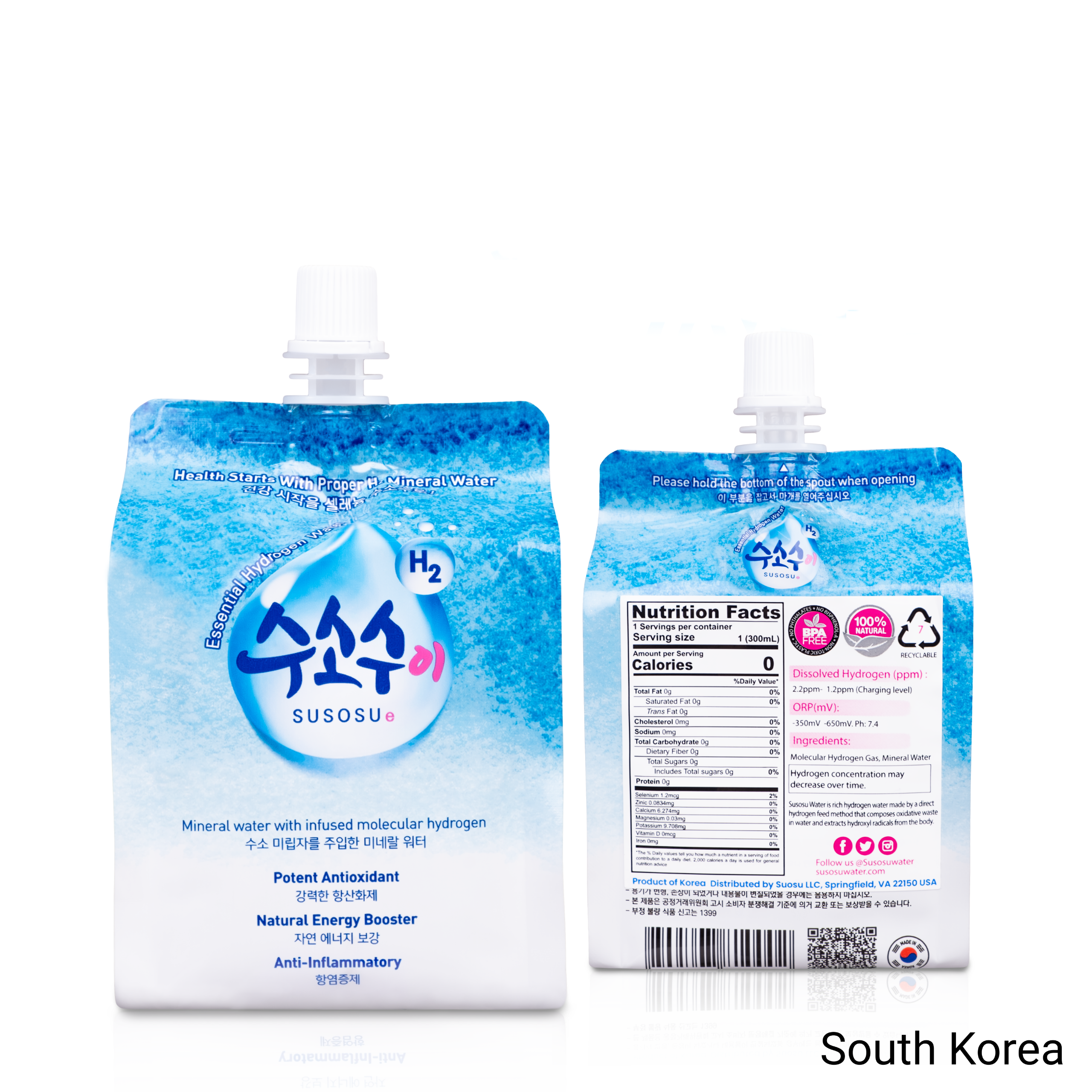 Susosu Hydrogen Mineral Water 300ml Aluminum 2 Pouches Salacious Drinks