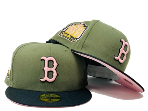 olive green and pink fitted hat