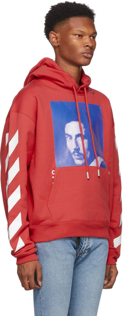 red diagonal bernini over hoodie