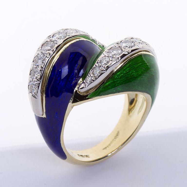 TIFFANY & Co. Blue & Green Enamel Paillonn  Ring