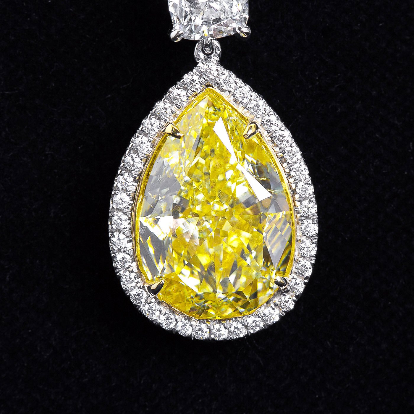 Twenty Carat Fancy Yellow Pear Shaped Diamond Dangle Earrings