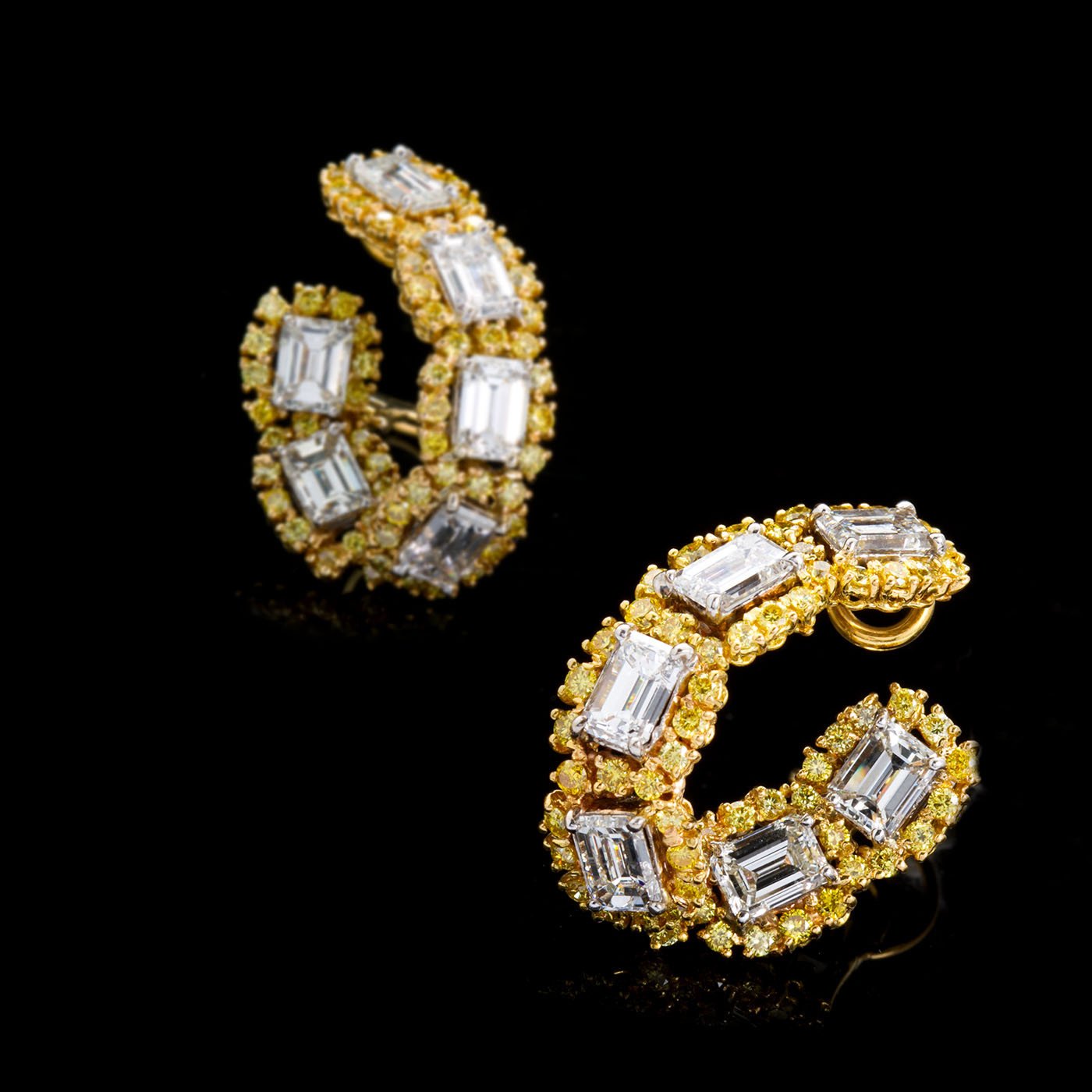 Yellow and White Diamond Gold Hoop Earrings 12.40 Carat
