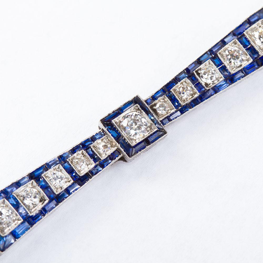 Art Deco Diamond Sapphire Platinum Bar Brooch Pin