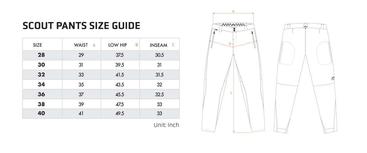 TASCO Scout Pants Size Chart