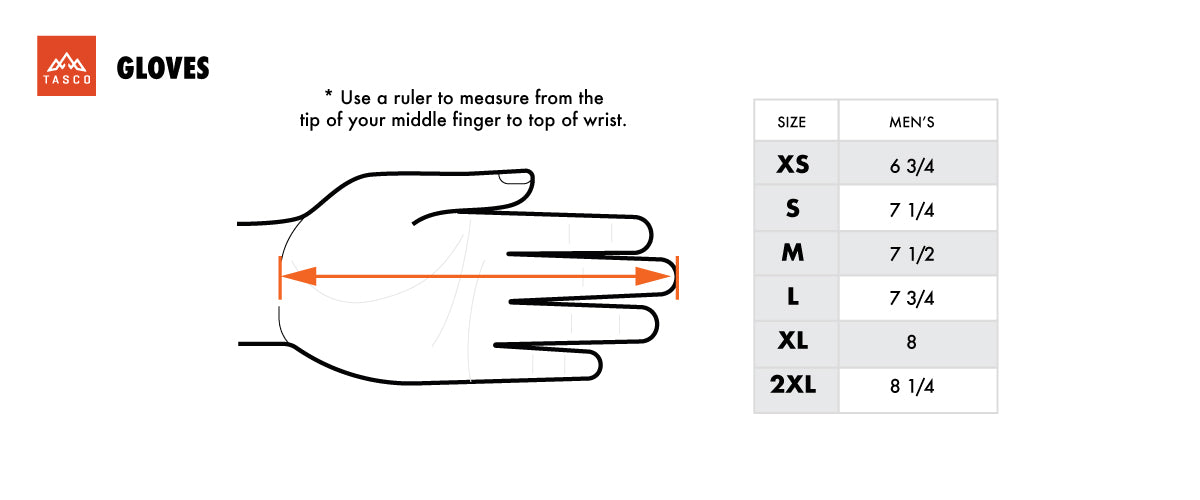 mens gloves size chart