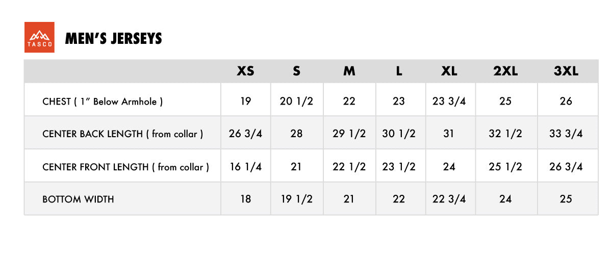 mens jerseys size chart