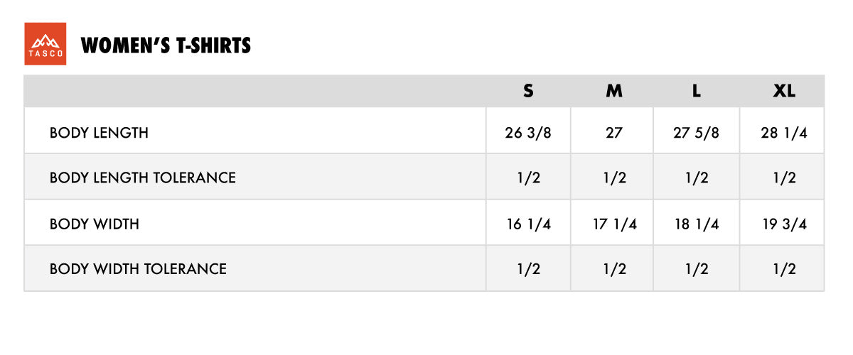 womans t-shirts size chart