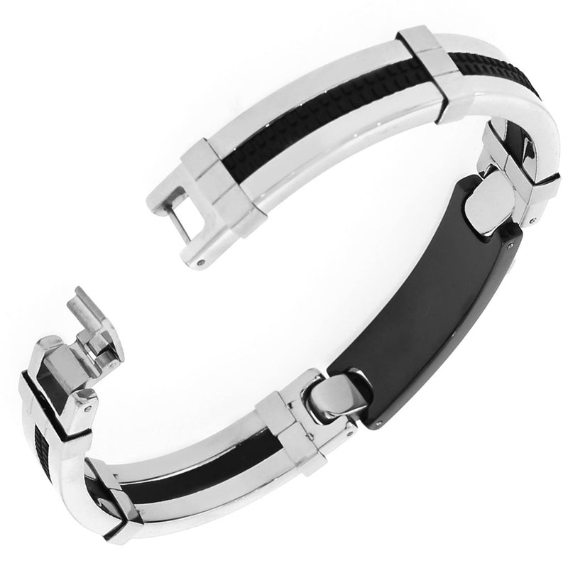 Stainless Steel Black Silver-Tone White CZ Handcuff Men's Bracelet – My ...