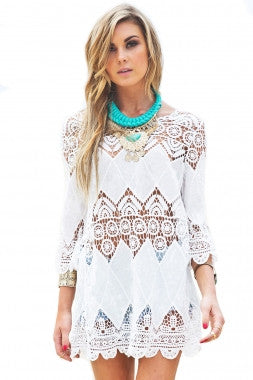 cream lace beach cover up