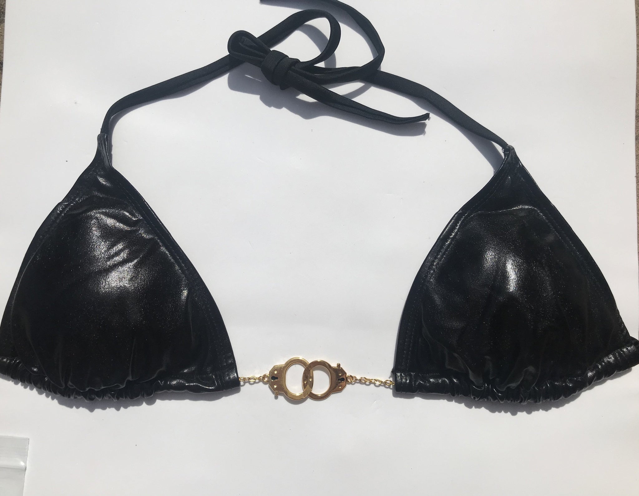 Lady Danger’ Leather look handcuff bikini top – Bikini Genie