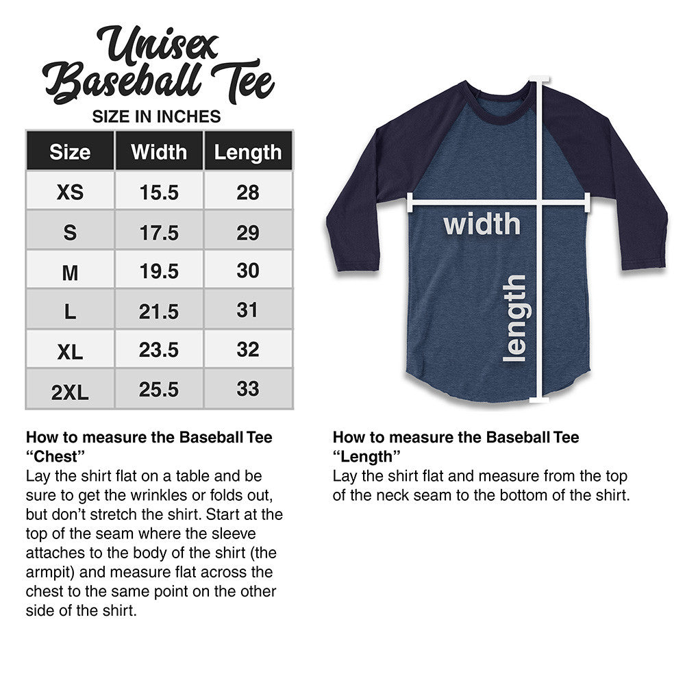 Unisex Baseball Tees Size Chart