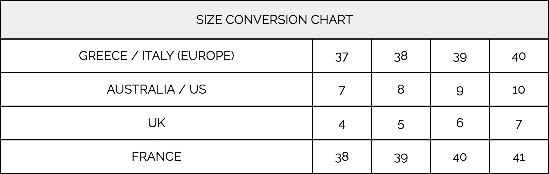 Italian Shoe Size Conversion Chart