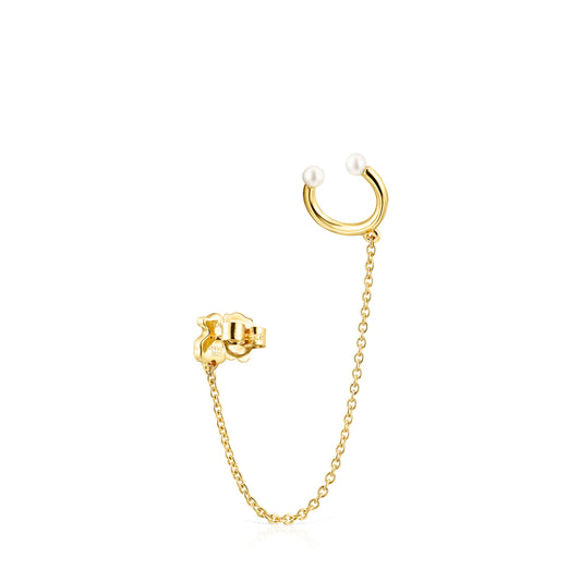 Tous Nocturne double 1/2 Earring in Gold Vermeil with Diamonds and Pea –