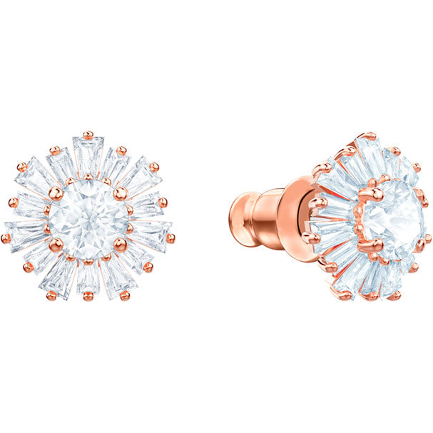 Swarovski Sunshine Pierced Earrings, White, Rose Gold Plating