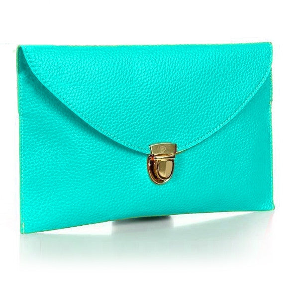 New Fashion Women's Golden Chain Envelope Purse Clutch Synthetic Leath ...