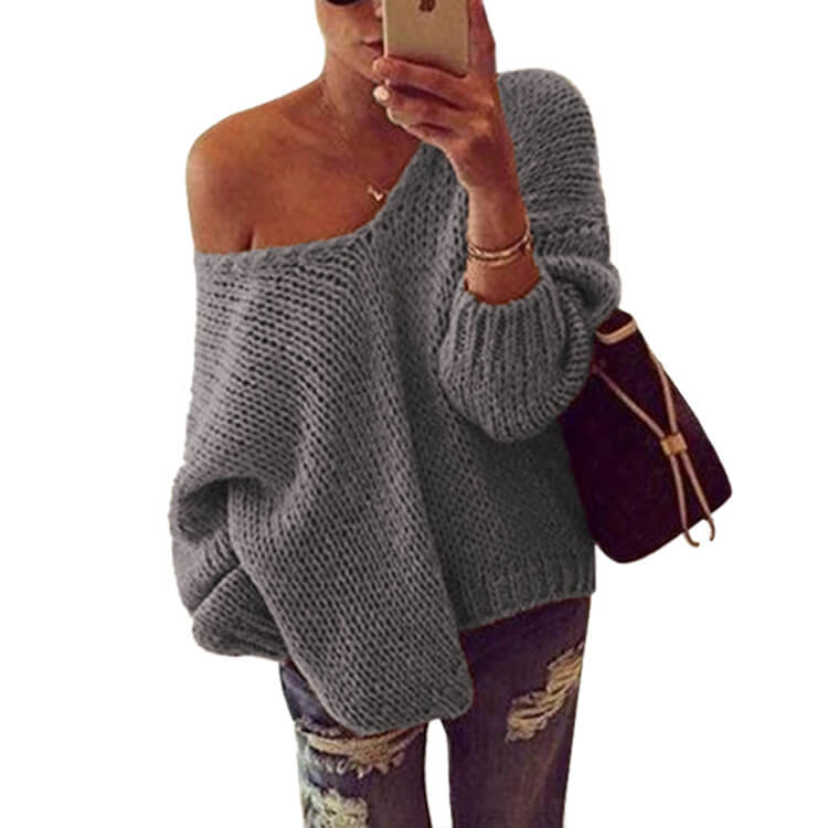 Loose Pullover Knit Solid Color Sweater