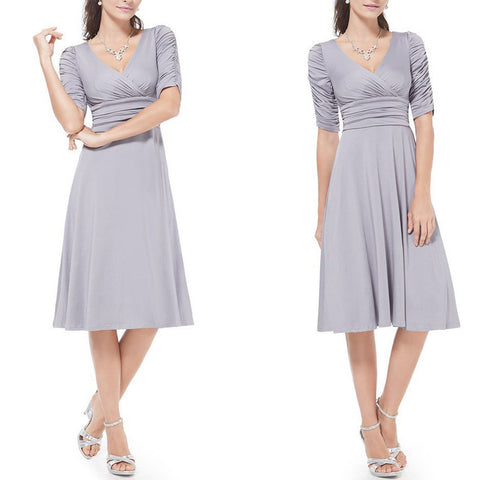 V-neck Ruched Empire Half Sleeves Knee-length A-line Dress – Meet Yours ...