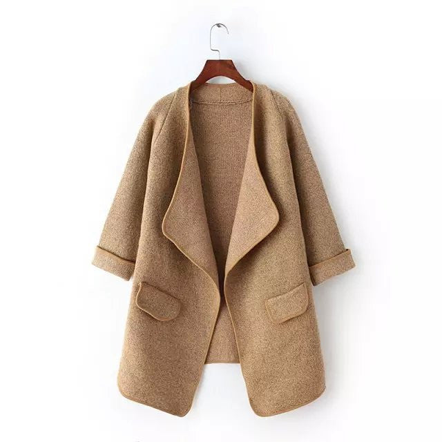 Irregular Lapel Pocket Loose Knitted Cardigan