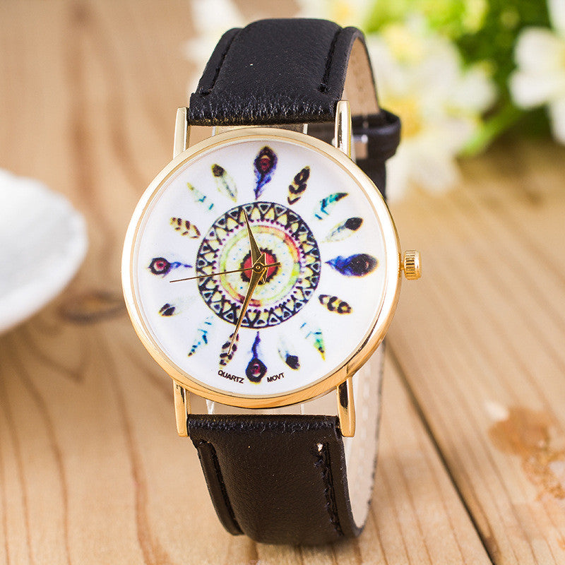 Beautiful Peacock Feather Leather Watch