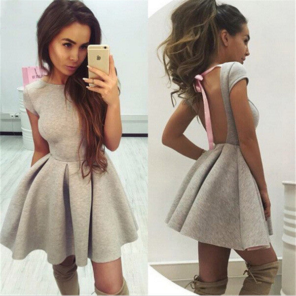 Scoop Solid High-waist Pleated Short Dress